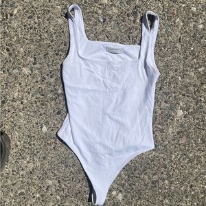 Babaton White square neck bodysuit